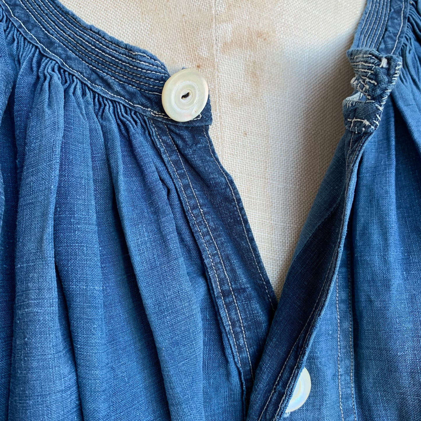 Circa 1900 French Indigo Linen Biaude