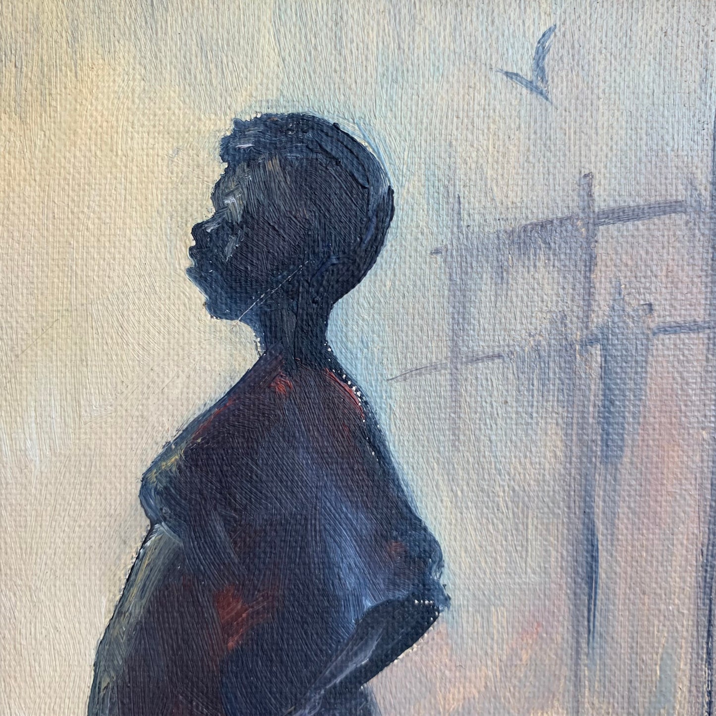 Oil on Canvas Board Painting of a Woman