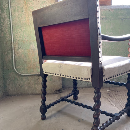 19th Century Barley Twist Armchair in 1940s Military Duffle