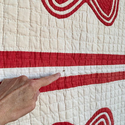 Antique Red and White Heart Flower Quilt