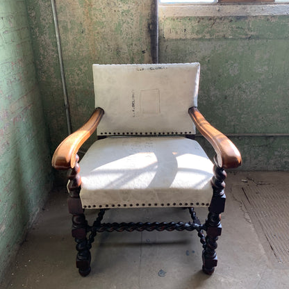 19th Century Barley Twist Armchair in 1940s Military Duffle