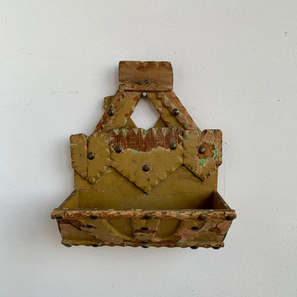 19th Century Folk Mustard Wall Pocket