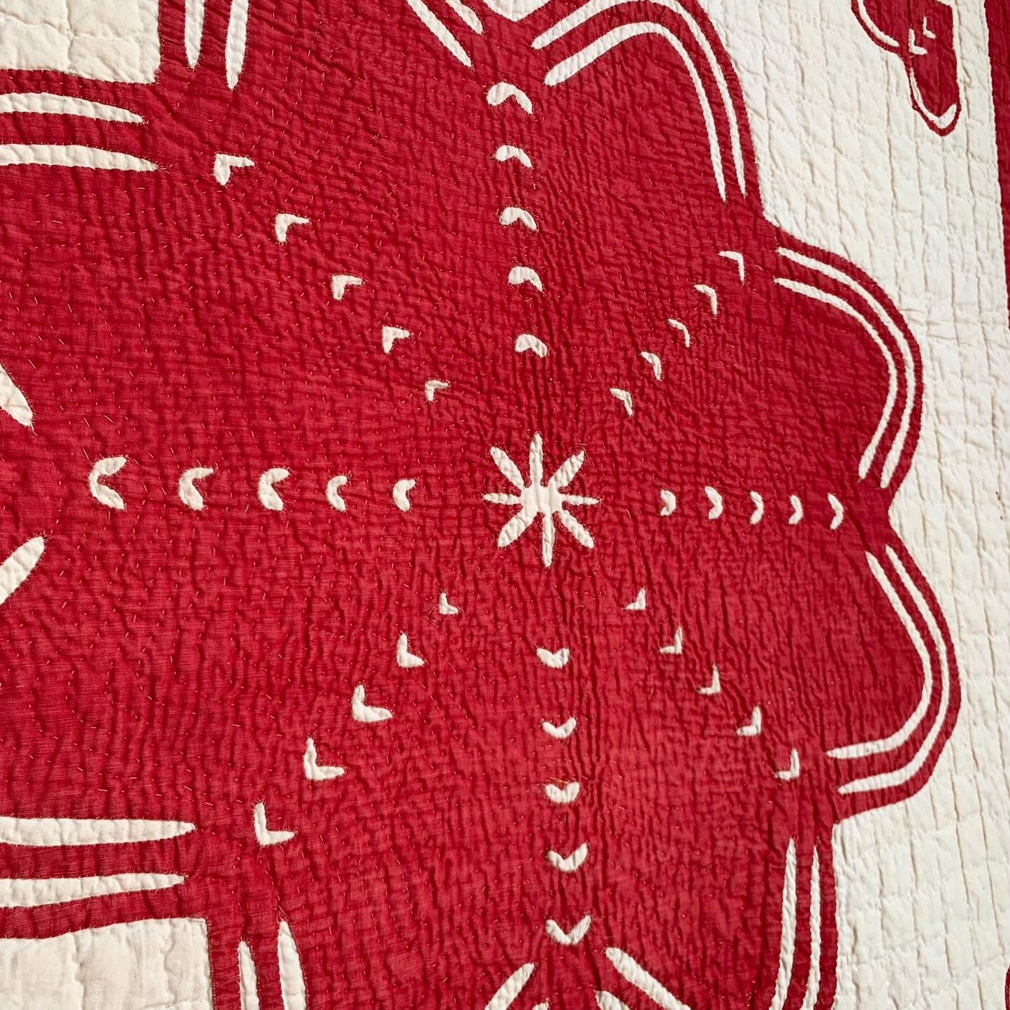 Antique Red and White Heart Flower Quilt