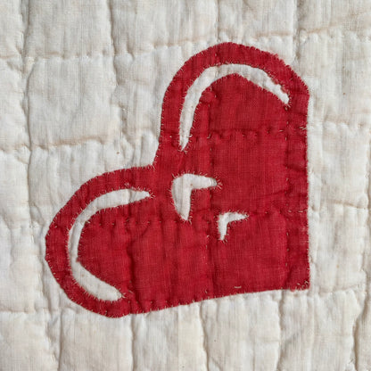 Antique Red and White Heart Flower Quilt