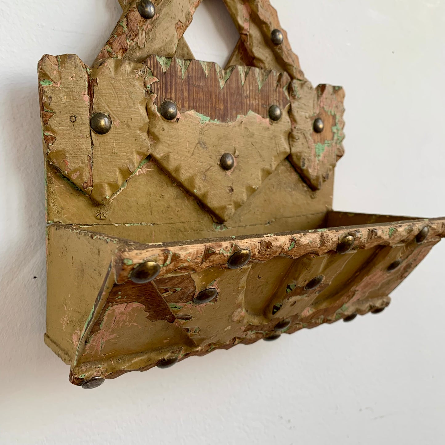 19th Century Folk Mustard Wall Pocket