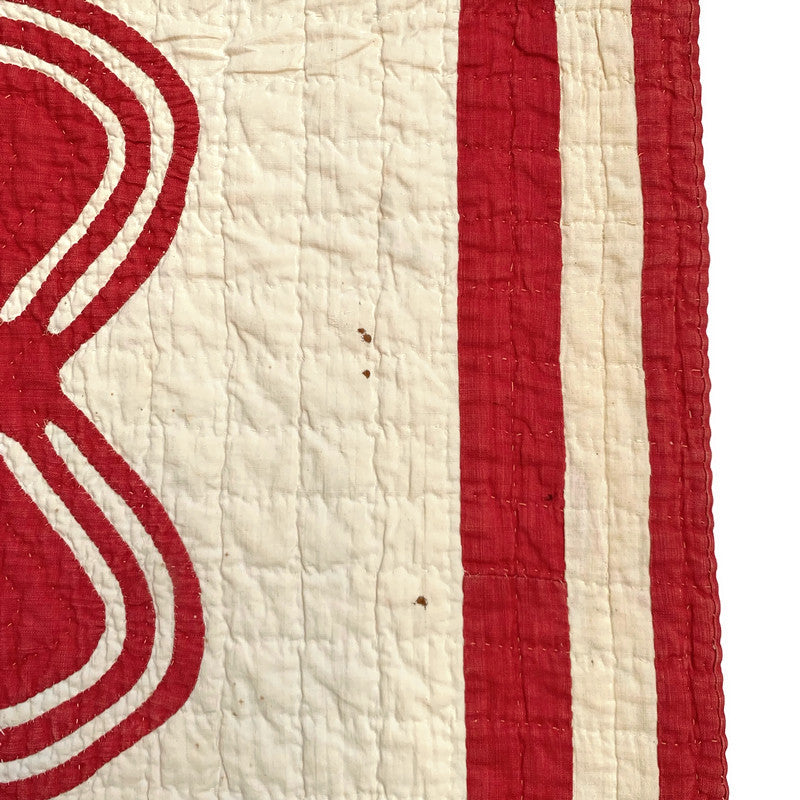 Antique Red and White Heart Flower Quilt