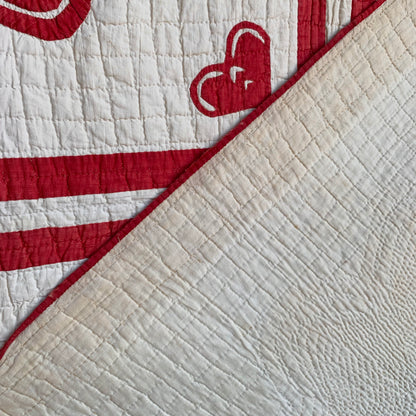 Antique Red and White Heart Flower Quilt