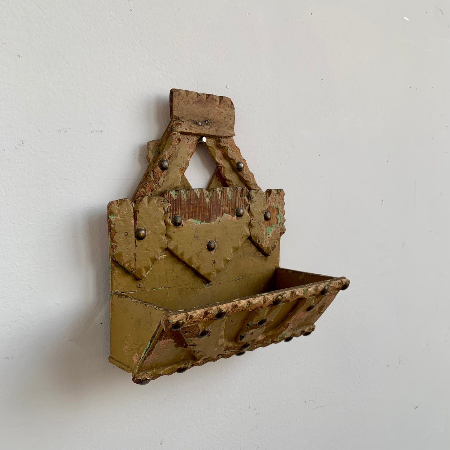 19th Century Folk Mustard Wall Pocket