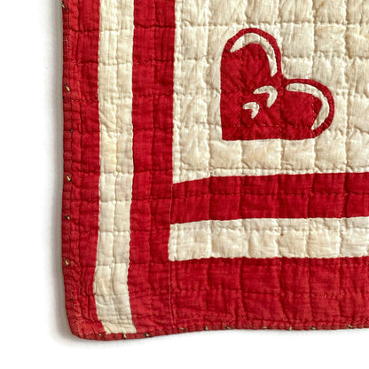 Antique Red and White Heart Flower Quilt