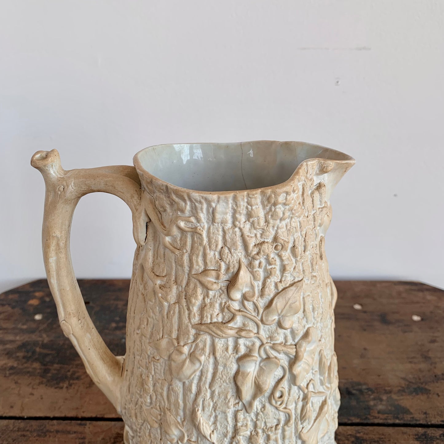 Porcelain Faux Bois Pitcher with Staple Mends