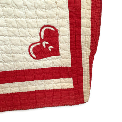 Antique Red and White Heart Flower Quilt