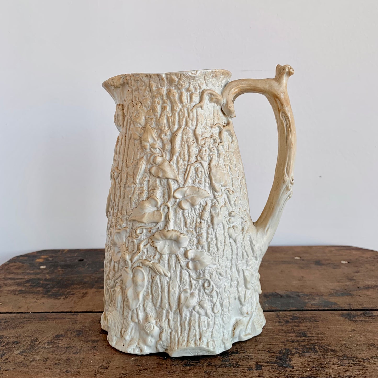 Porcelain Faux Bois Pitcher with Staple Mends