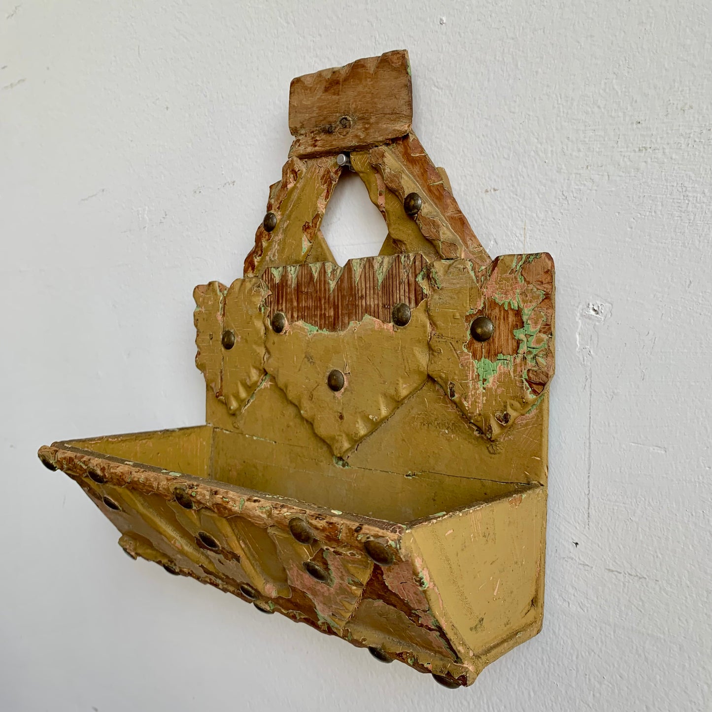 19th Century Folk Mustard Wall Pocket